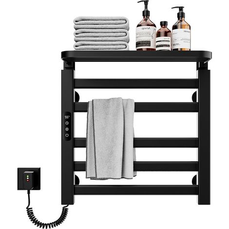 Scaldasalviette, Radiatore Scaldasalviette Elettrico 500 x 500 mm, Scaldasalviette Termostatico Intelligente, Portasciugamani Elettrico Nero, Con Interruttore Touch e Timer, Scaldasalviette a Parete (1/5)