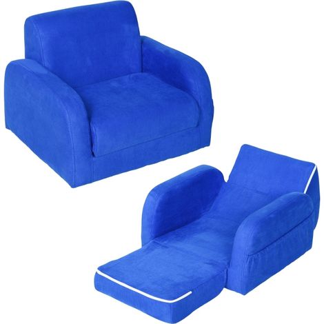 2 In 1 Kids Armchair Sofa Bed Fold Out Padded Wood Frame Bedroom Blue