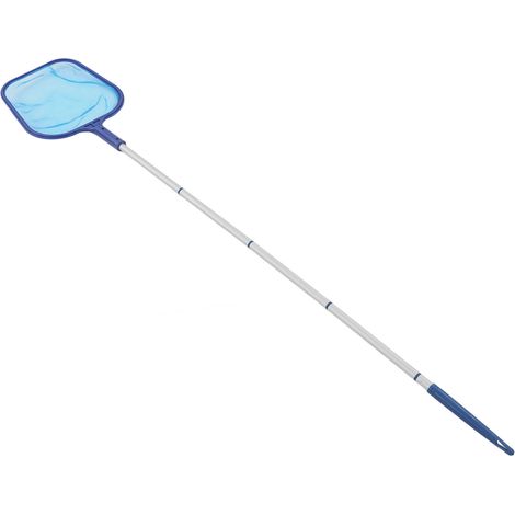 Kit épuisette et tête de vide-piscine avec perche amovible, filet nylon ABS, 5 tiges aluminium, bleu, pour piscine spa étang (1/5)