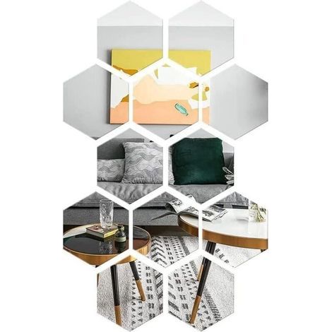 12 Pièces Miroir Mural Autocollant Hexagonal Acrylique - Carrelage pour Salle de Bains, Maison, Chambre à Coucher, Salon - Décoration (1/5)