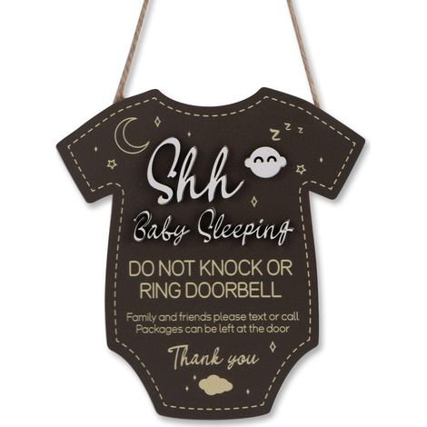 Panneau de Bébé Endormi pour la Porte d'Entrée, Chut Bébé Dort Panneau Défense de Frapper Interdiction Sonner Plaque Sonnette pour Porte d'Entrée (1/5)