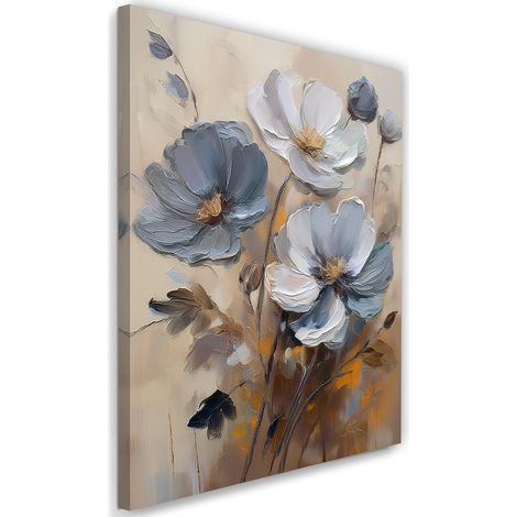 Tableau déco Fleur peinte gris beige 40x60 (1/5)