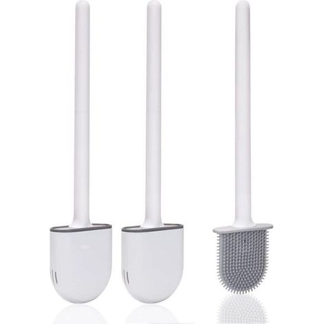 Brosse Toilette Silicone,Brosse WC Silicone et SupportsAvec des Poils Doux et Une Poignée Antidérapante Brosse Toilette Silicone Nettoyage Rapides Brosse WC Suspendu(2 pièces)