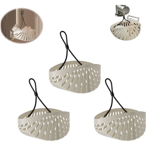 Ensemble de 3 pièces : porte-torchon, porte-éponge, panier suspendu, panier d’évier et grille d’aération. Format compact, blanc. Convient pour évier de cuisine et lavabo de salle de bain. (1/5)