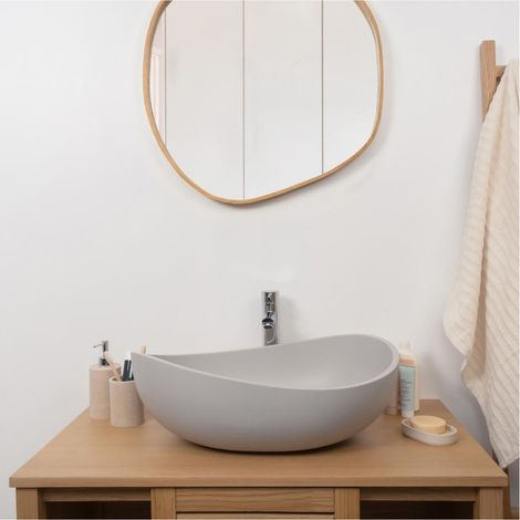 Lavabo da appoggio in cemento organico grigio IRIS 57x37cm