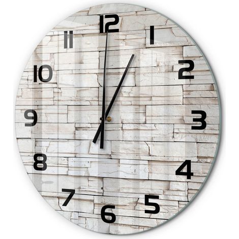 Horloge Murale Ronde Chambre Silencieuse en Verre Sans Tic-Tac Design Moderne Mur de pierre blanche fi 60 cm (1/5)