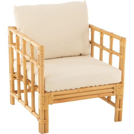 Fauteuil Meliza avec coussin en tissu et rotin - Finition naturelle et blanche (1/5)