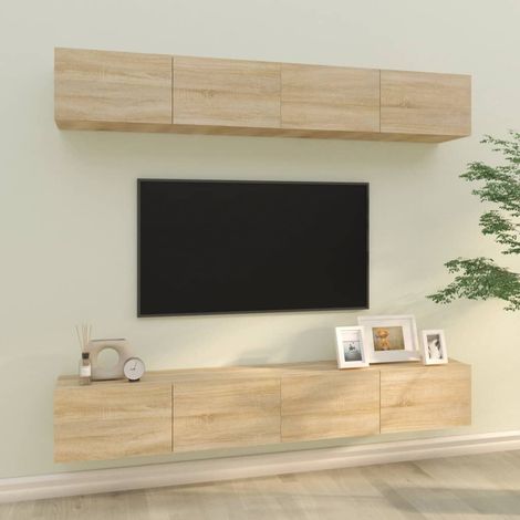 vidaXL 4 Piece Wall-mounted TV Cabinet Set Sonoma Oak 100x30x30 cm