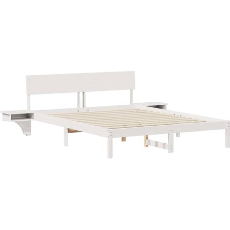 Lit adulte，Cadre de lit avec tables de chevet Blanc Bois massif en pin CFW5995240 (1/5)