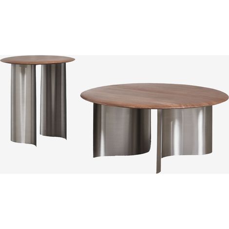 Set di 2 tavolini rotondi in legno di mango e acciaio inossidabile Marvion SKLUM            