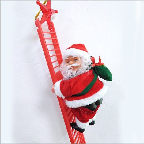 Le père Noël électrique sur l'échelle grimpe le père Noël sur la corde à l'intérieur et à l'extérieur, le père Noël électrique grimpe le rouge parfait du père Noël (1/2)