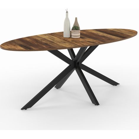 Ovaler Esstisch ALIX 10 Personen Spinnenbein dunkles Holz HAWKINS und schwarz 200 cm (1/5)