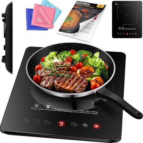 KESSER® Placa de inducción Placa de inducción 1 placa 2100W Placa portátil 28cm + 3x paño de microfibra + 1x libro de recetas 9 niveles de calefacción zonas de cocción - 1 (1/5)