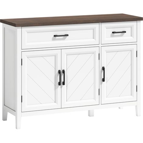 Buffet Calogero Rangement Élégant Salon Cuisine Blanc Grain Bois Brun 110 cm