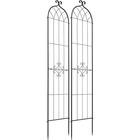 Lot de 2 treillages pour rosiers 220 x 52,5 cm, tuteurs en acier poudré avec verrouillage, support à fleurs grimpantes (1/5)