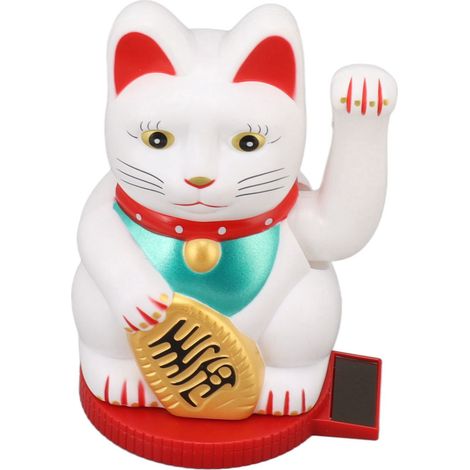 Chat Maneki Neko bras articulé solaire photosensible socle pivotant attire richesse et bonheur 5 pouces déco porte-bonheur plastique blanc (1/5)