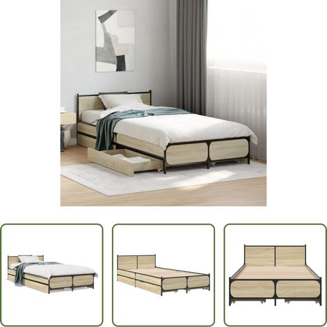 Cadre de lit - Cadre de lit avec tiroirs sans matelas chêne sonoma 75x190 cm (1/5)