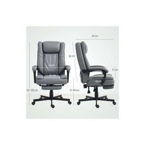 Fauteuil de bureau gris ergonomique avec massage, dossier inclinable, hauteur réglable et repose-pieds pour bureau et télétravail (1/5)