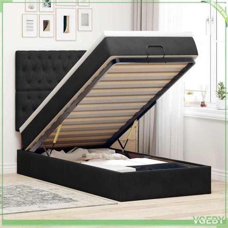 Cadre de lit ottoman - 3313525 - velours noir - couchage 100x200 cm - rangement hydraulique (1/5)