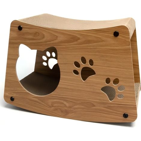 Griffoir 2 en 1 pour chat, faisant office d'abri et de griffoir, avec finition imitation bois. (1/3)