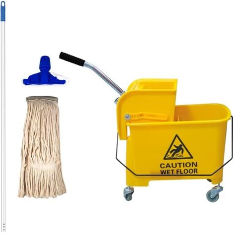 1 Kit Chariot De Lavage, Presse À Plat, Bac 20 L, Manche Aluminium 140 Cm, Pour Sols Commerciaux