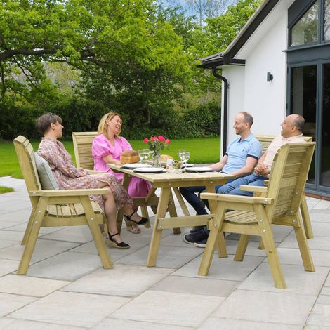 Zest Freya 6 Seater Wooden Dining Table & Chairs Bench Seat Set Garden Outdoor (1/5)