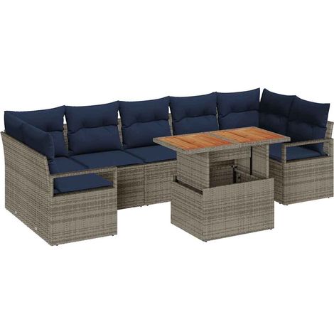 Maison Exclusive - Set Divano da Giardino con cuscino 8 pcs Grigio e Blu Navy