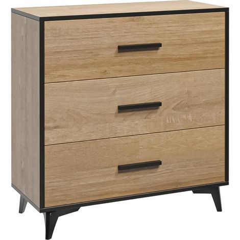 AX LIVING Drei Schubladen Kommode Fabriani K3S Eiche Riviera 91 cm