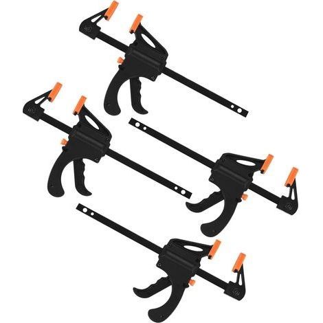 4 Pièces Serres-joints à Une Main, Pince à Barre à Cliquet, Rapide à Cliquet à Libération, Clamp Barre de Fixation pour Bois, Collier Serrage Plastique - 4 Pouces (1/5)