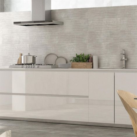 Faience effet béton DUOMO SELECT Décor Vague 20x60 cm - White - Finition mate