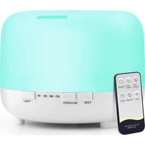 Diffuseur d'huiles essentielles d'intérieur pour aromathérapie : humidificateur d'air de 500 ml avec télécommande, idéal pour les pièces familiales - Diffuseur à ultrasons à brume froide avec lumière (1/5)