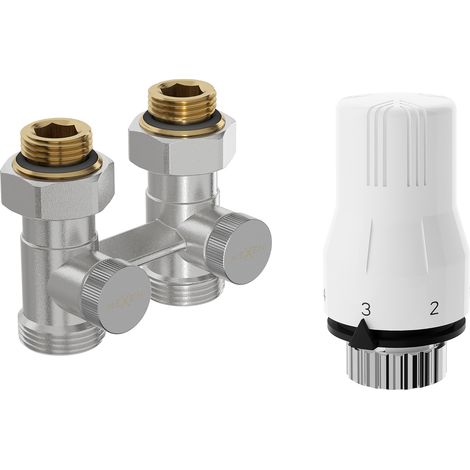 Mexen G02 thermostatisches Set zweirohr DN50, gerade 1/2"x3/4", Nickel - W912-012-928-01 (1/2)