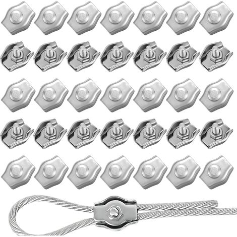 lot de 35 serre-câbles,acier inoxydable 304,diamètre 3 mm,fixation cordes à linge,auvents (1/5)