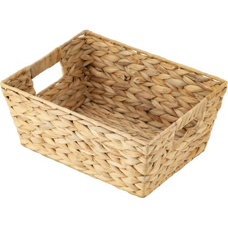 Panier de rangement en jacinthe d'eau, Rectangulaire, 33 x 25 x 15 cm, Coloris naturel, Panier tressé, empilable pour salle de bain, bureau (1/5)