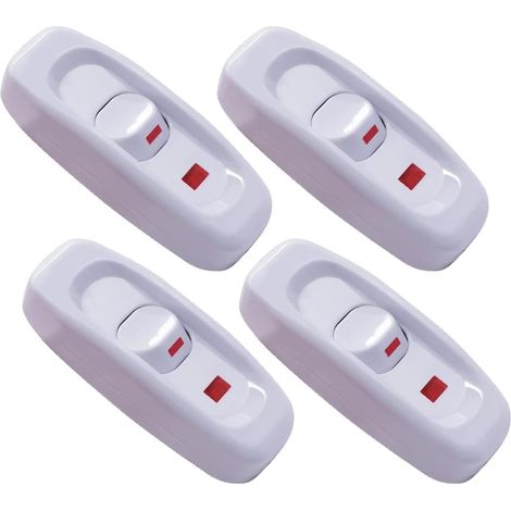 4 Piece On-Off Button Cord Switch 10A 250V In-Line Power Switch with LED Light for Table Lamp Desk Lamp Bed Lamp (White) (1/5)