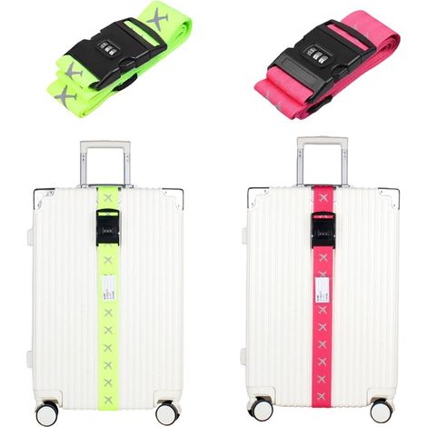 Sangles à bagages avec cadenas à combinaison, lot de 2, pour sécuriser vos bagages et protéger vos effets personnels, couleurs vives, 200 cm de long. (1/5)