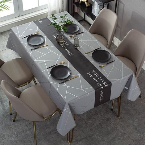 Nappe Rectangulaire Antitache Nappe en Toile Cirée Rectangulaire en PU Nappe Imperméable Imprimée Rétro pour Table à Manger Picnic Party Jardin Nappe de Cuisine(Gris irrégulier)137×120cm (1/5)