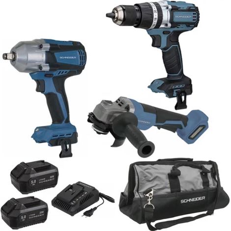 Pack 20V perceuse visseuse clé à choc meuleuse SCHNEIDER (1/3)