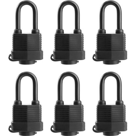 Lot de 6 cadenas étanches avec clés identiques pour une utilisation en extérieur, serrure en acier laminé robuste, 4,5 cm de large, long cadenas (1/4)