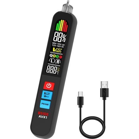 AVX1 Testeur de Phase Sans Contact Intelligent Détecteur de Tension à Double Sensibilité AC 12-1000V/90-1000V Détecteur de Phase Électrique avec Écran Couleur, LED et Buzzer (1/5)