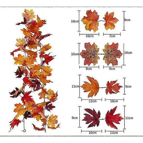 Guirlande de feuilles d'érable artificielles à suspendre pour décoration intérieure et extérieure : mariage, fête, cheminée, Noël, Thanksgiving. (1/5)