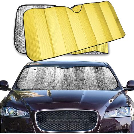 Pare-Soleil de Voiture Pare-Brise intérieur Pliable avec élastiques et ventouses, Housses de Soleil Contre Les Rayons UV (Or) (1/4)