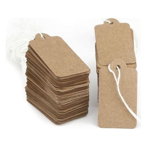 Kleine Preisetiketten aus Kraftpapier, 500 Stück, 22 mm x 35 mm, Schmucketiketten mit Schnur, Preisschild für Kleidung (1/5)
