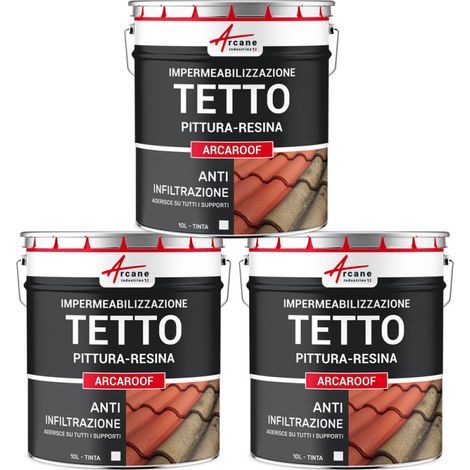 Guaina liquida per tetti, Guaina impermeabilizzante tetto ARCAROOF - 3 x 10 L Bianco - ARCANE INDUSTRIES