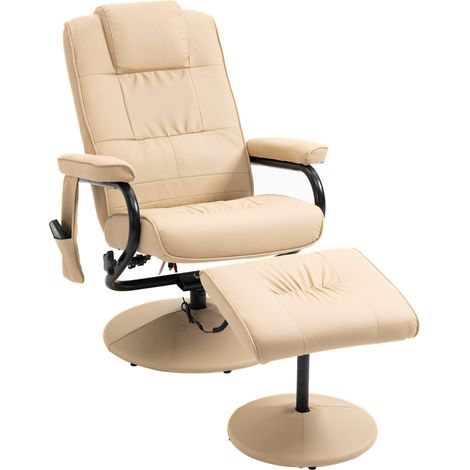 Sillón de masaje reclinable con reposapiés, polipiel color marfil, 77 x 84 x 100 cm, HOMVRA (1/5)