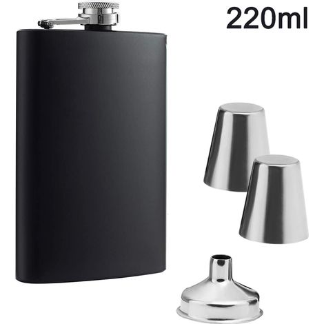 1 Flasque,Acier inoxydable,2 Gobelets,Entonnoir,Coffret cadeau,Bouchon à vis,Format poche (1/5)