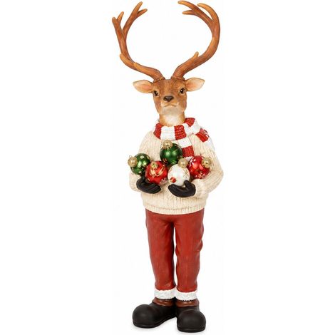 Renna con Palline di Natale 32 5X36 H92 5 Rossa Bianca Peraga Christmas