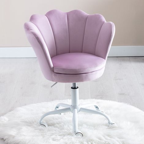Wahson Sedia Scrivania Cameretta, Studio Girevole in Velluto Regolabile in Altezza,design a petali, seduta ispessita, ruote morbide girevoli a 360°, Viola