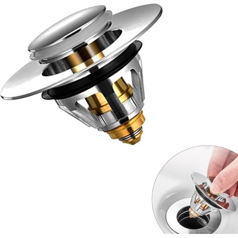 Tapón universal emergente para fregadero con filtro para cabello, antiolor, antibloqueo, tapón de desagüe de acero inoxidable para fregadero de cocina y bañera (34-38 mm) (1/5)