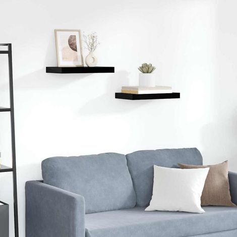 vidaXL Floating Wall Shelves 2 pcs High Gloss Black 40x23.5x3.8 cm MDF (1/5)